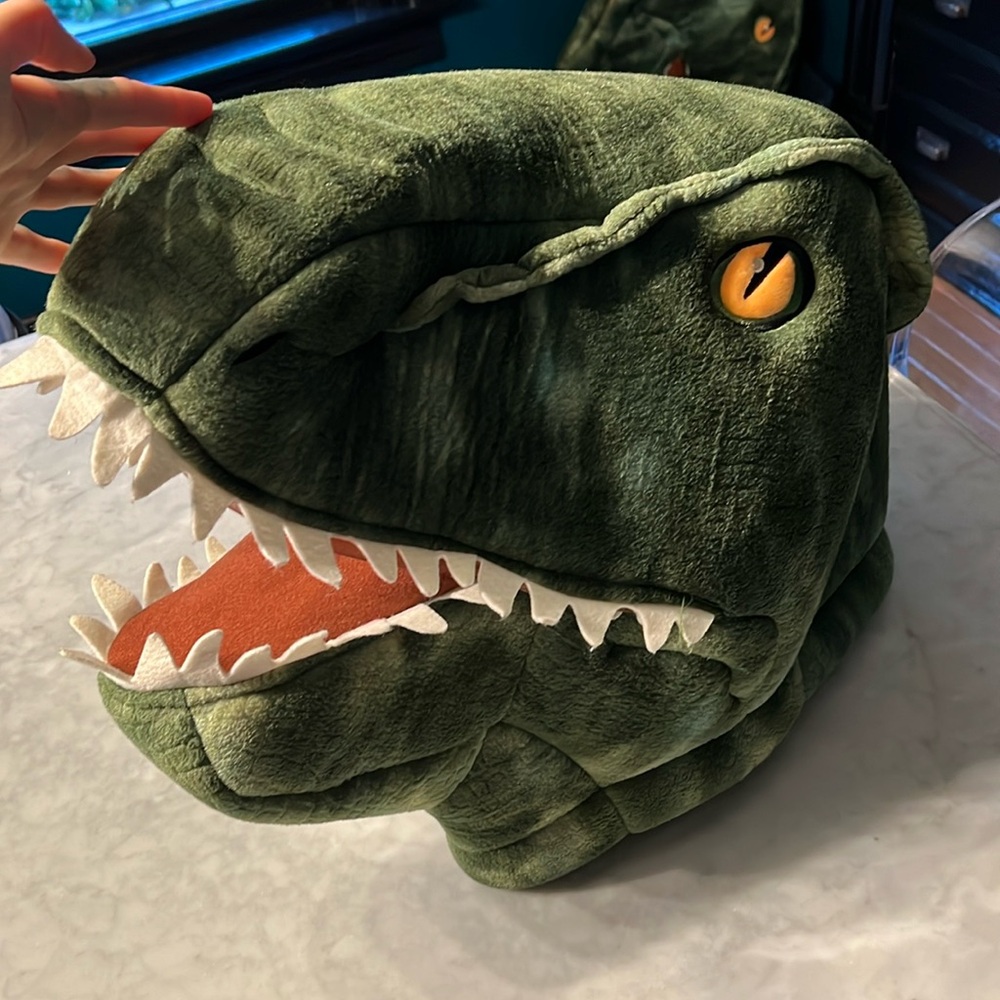 Plush dinosaur head. T-Rex. Halloween costume. Big greeter head.